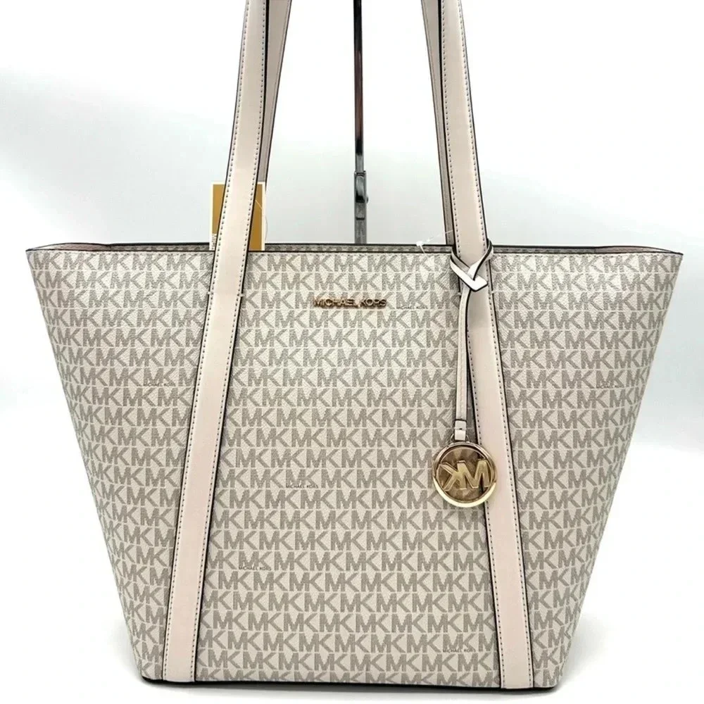 Michael Kors Pratt Large Signature Logo Tote Bag Light Cream Multi - Picture 1 of 11